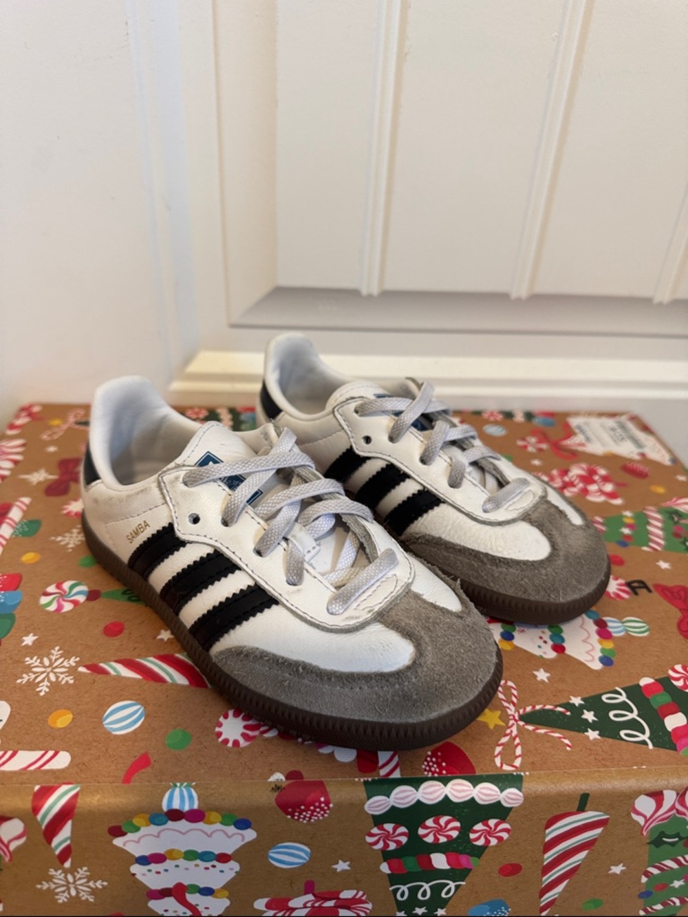 adidas Kids Samba Sneakers in White, Gray & Black